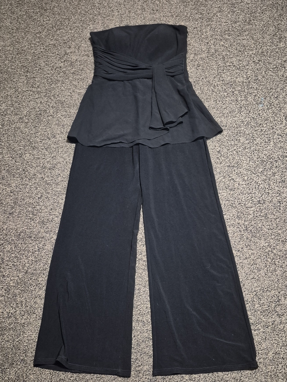 White House Black Market Black Strapless Wide-Leg Jumpsuit with Peplum - Picture 1 of 7
